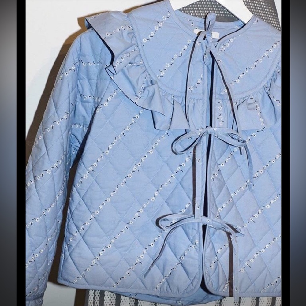 Ganni FAULKNER JACKET - SERENITY BLUE $250.00 spring quilted bow casual classic - Picture 8 of 11